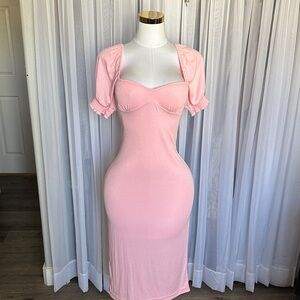 Freepeople Pink Ribbed Sweetheart Neckline Midi Dress